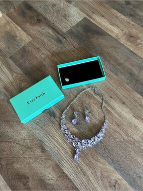 Lavender Crystal Statement Necklace with Matching Earrings